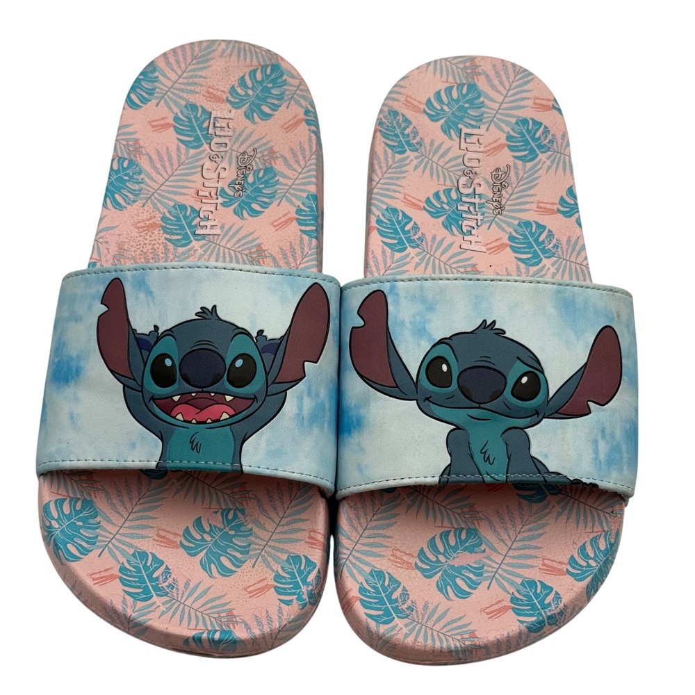 Ground Up Disney Stitch Tropical Slides Sandals Women's Size 9‎ Pink Blue